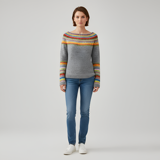 Women's Wool Blend Fair Isle Sweater Long Sleeve Pullover - 
Fashinoza