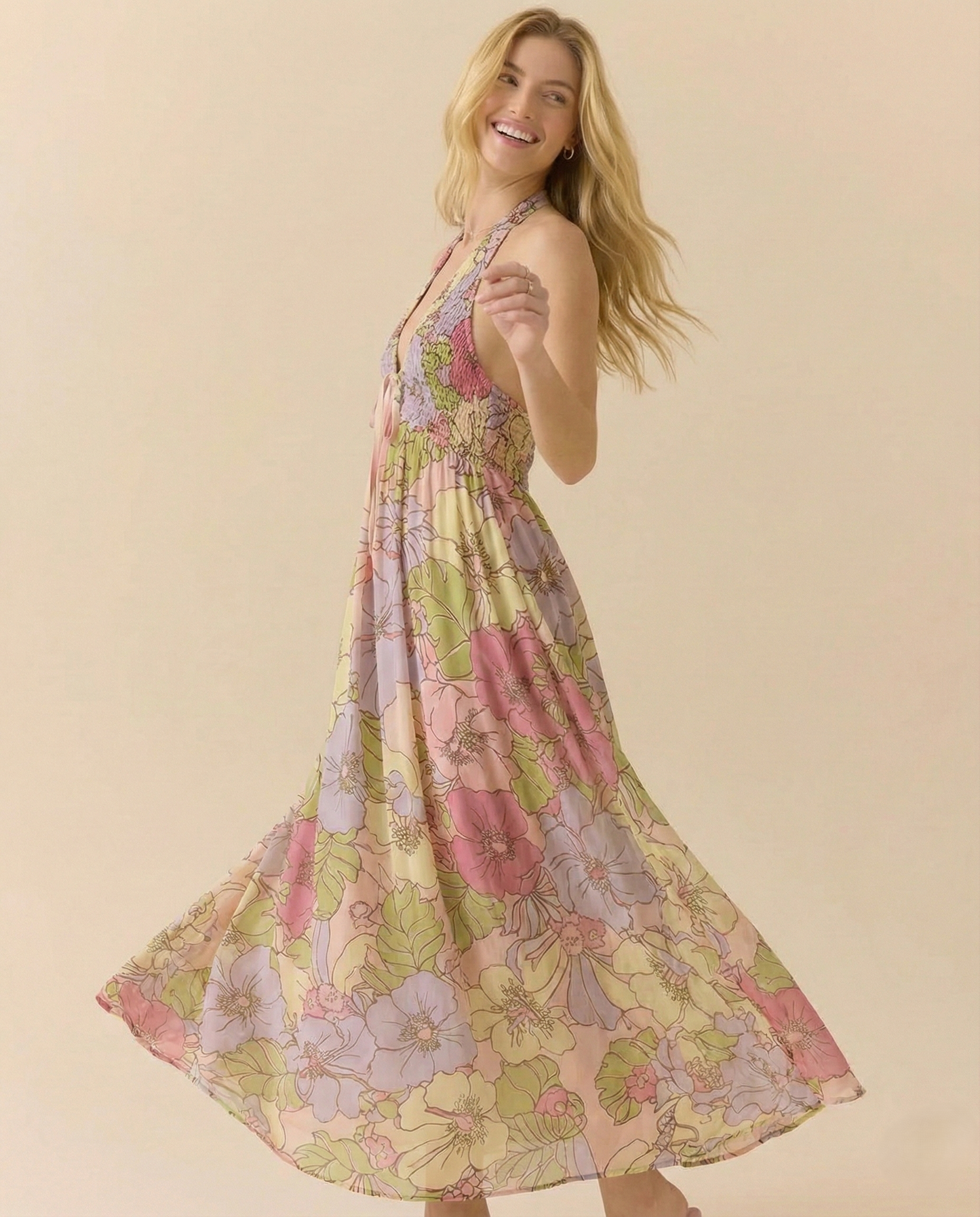 Women’s Floral Halter Maxi Beach Dress