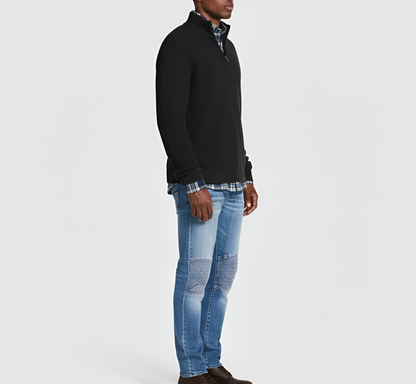 Men's Ribbed Knit Sweater Quarter Zip Casual Pullover