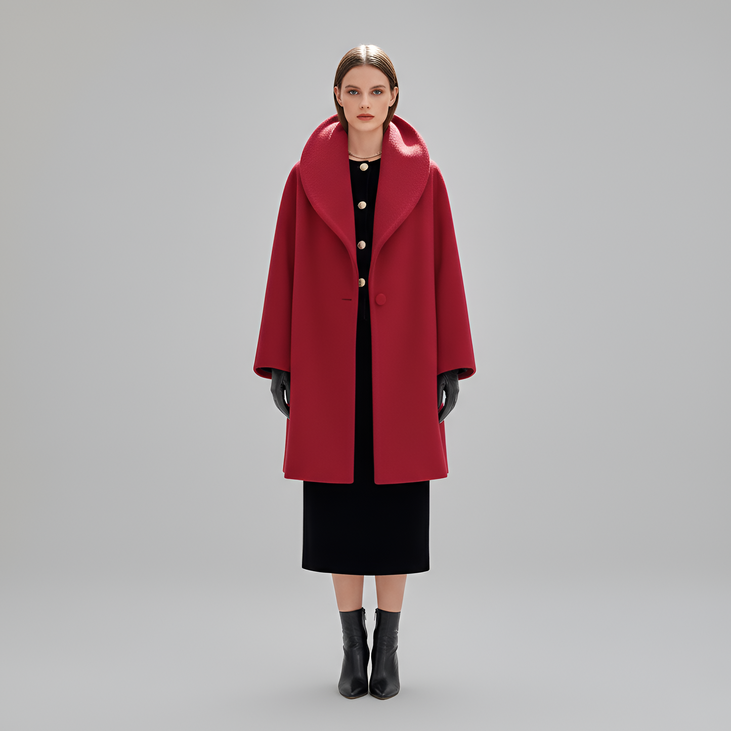 Women's Wool Blend Midi Coat Shawl Collar Elegant Winter Outerwear