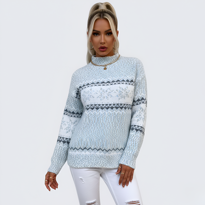 Women's Fair Isle Knit Sweater Mock Neck Long Sleeve Winter Pullover