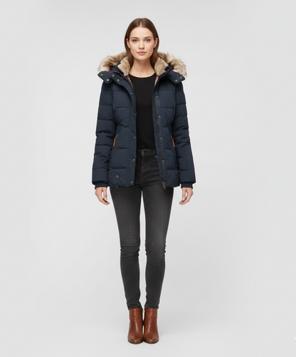 Women's Insulated Quilted Coat Hooded Faux Fur Trim