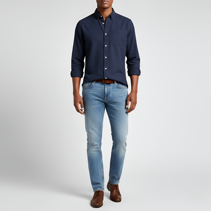Men's Cotton Long Sleeve Button-Down Shirt Casual Fit
