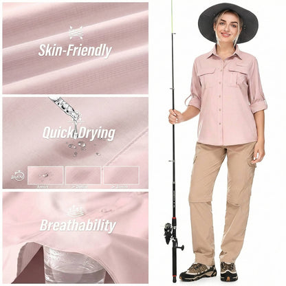 Women's Long Sleeve Hiking Shirt UPF 50 Roll-Up Safari Style