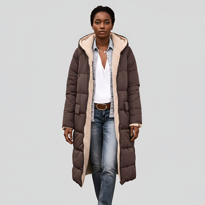 Women's Quilted Winter Coat Faux Fur Lined Hooded Black