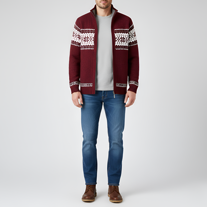 Men's Wool Cardigan Nordic Pattern Zip Front - 
Fashinoza