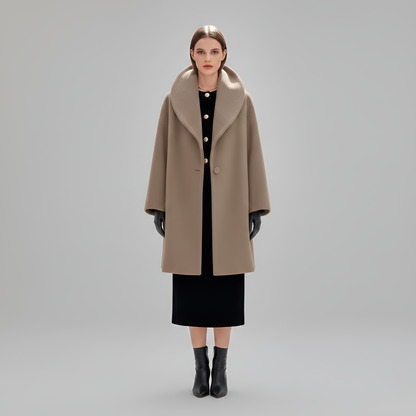 Women's Wool Blend Midi Coat Shawl Collar Elegant Winter Outerwear
