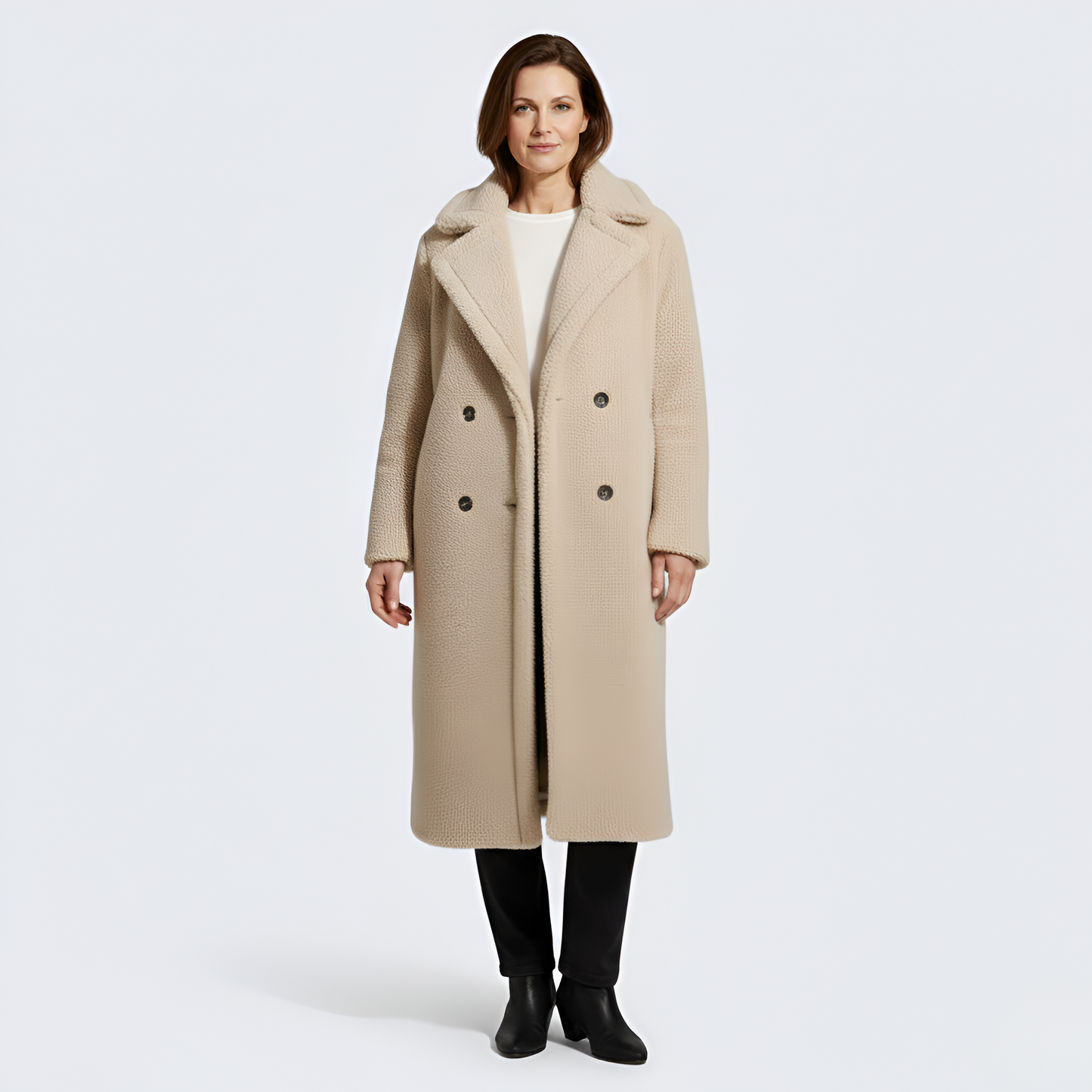 Women's Double Breasted Plush Coat Long Teddy Winter Outerwear
