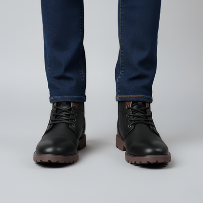 Men's Leather Ankle Boots Lace-Up Casual Brown - 
Fashinoza