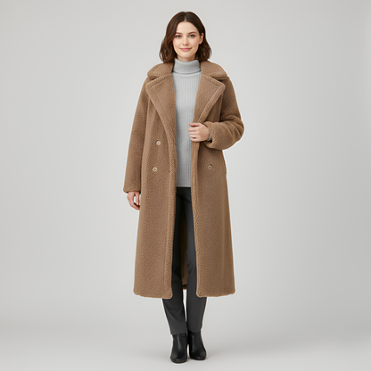Women's Double Breasted Plush Teddy Coat - 
Fashinoza