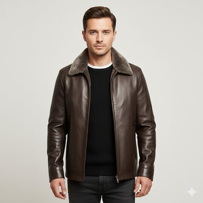 Men's Leather Motorcycle Jacket Fleece Lined Warm Winter Coat