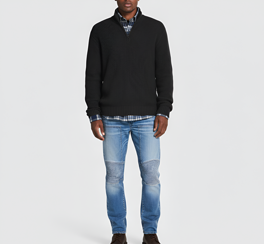 Men's Ribbed Knit Sweater Quarter Zip Casual Pullover - 
Fashinoza