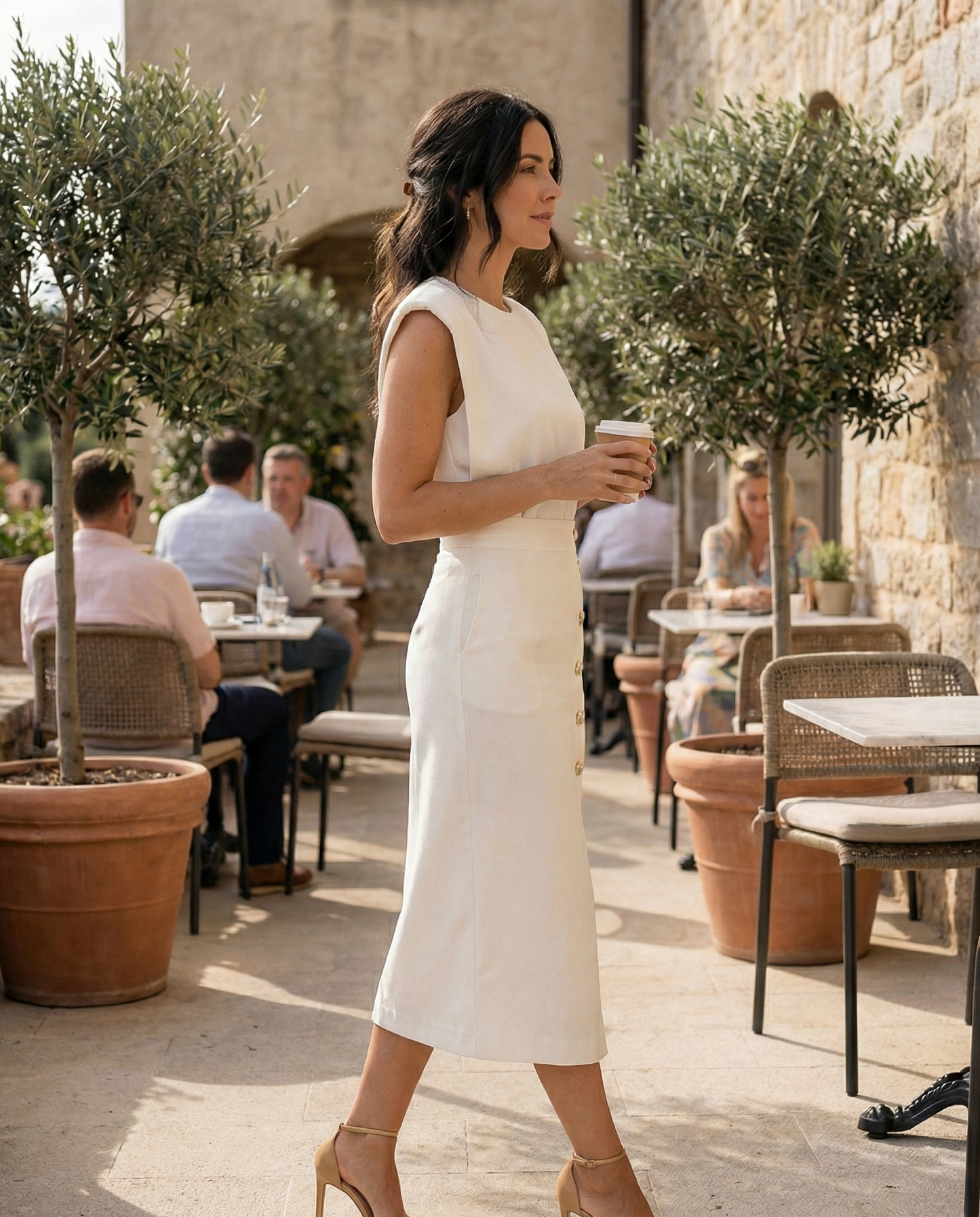 Elisara | Women’s Sleeveless Button Detail Midi Dress