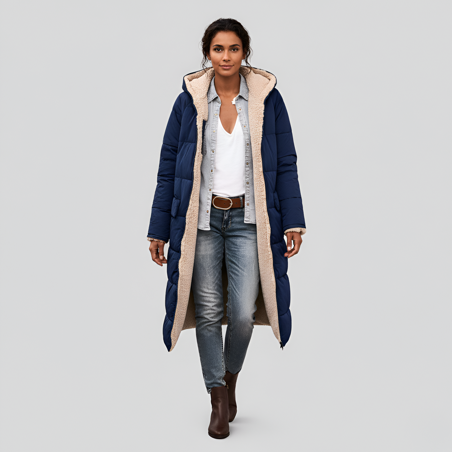 Women's Hooded Winter Coat Faux Fur Lined Insulated Jacket