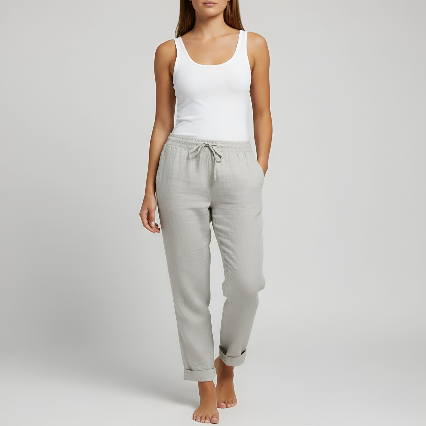 Women's Linen Drawstring Pants Relaxed Fit - 
Fashinoza