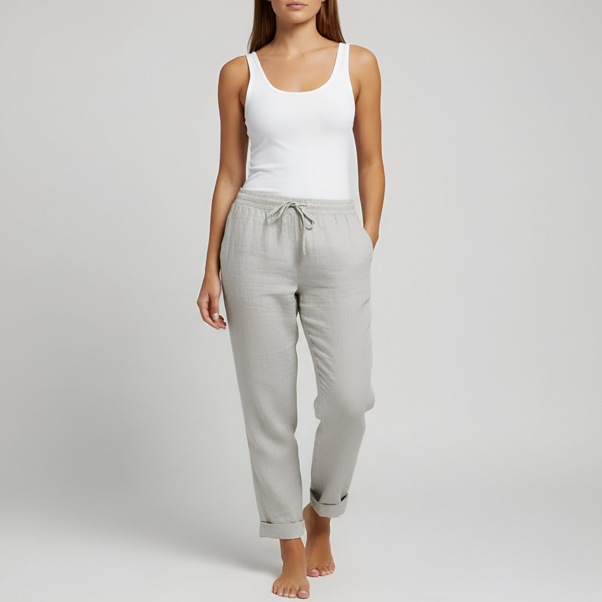 Women's Linen Drawstring Pants Relaxed Fit - 
Fashinoza