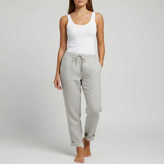 Women's Linen Drawstring Pants Relaxed Fit - 
Fashinoza