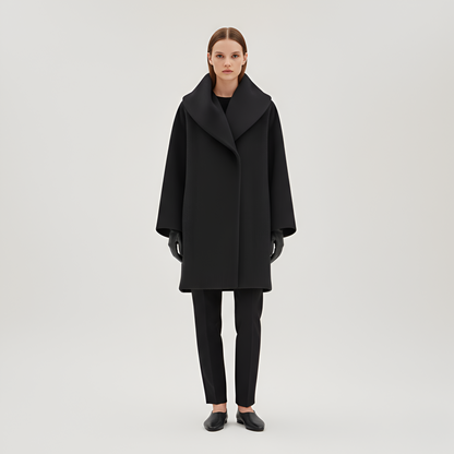 Women's Wool Blend Midi Coat Shawl Collar Elegant Winter Outerwear