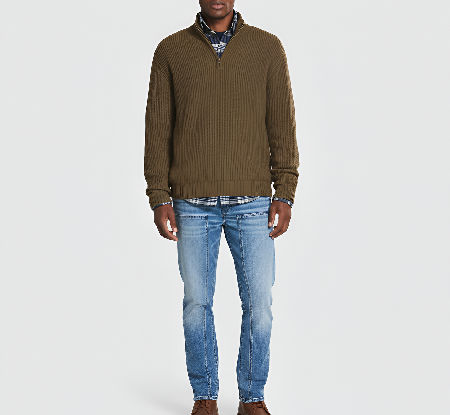 Men's Ribbed Knit Sweater Quarter Zip Regular Fit