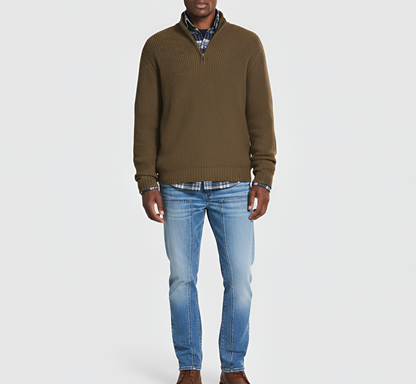 Men's Ribbed Knit Sweater Quarter Zip Casual Pullover