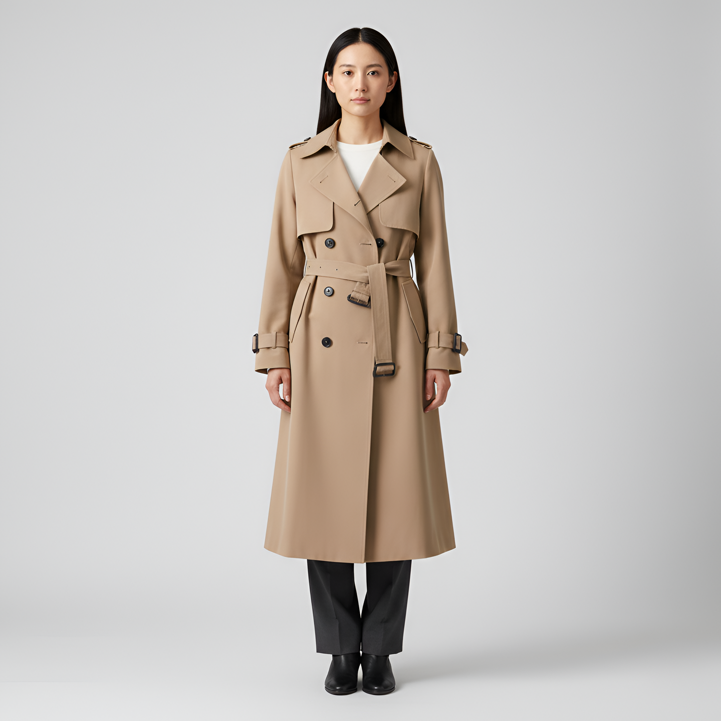 Women's Double Breasted Cotton Trench Coat Long