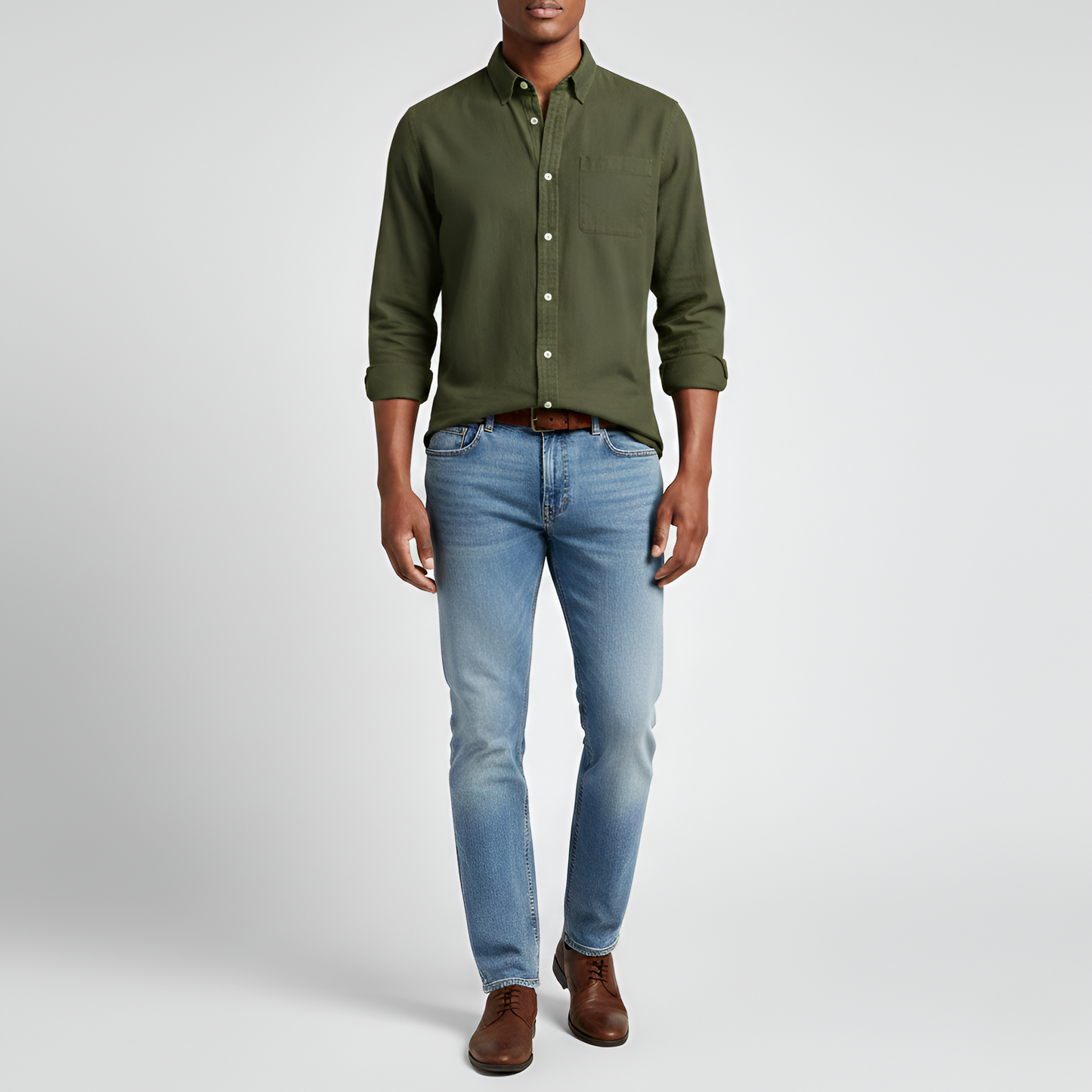 Men's Cotton Long Sleeve Button-Down Shirt Casual Fit