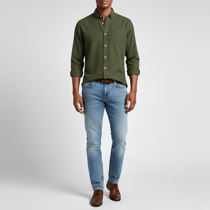 Men's Cotton Long Sleeve Button-Down Shirt Casual Fit