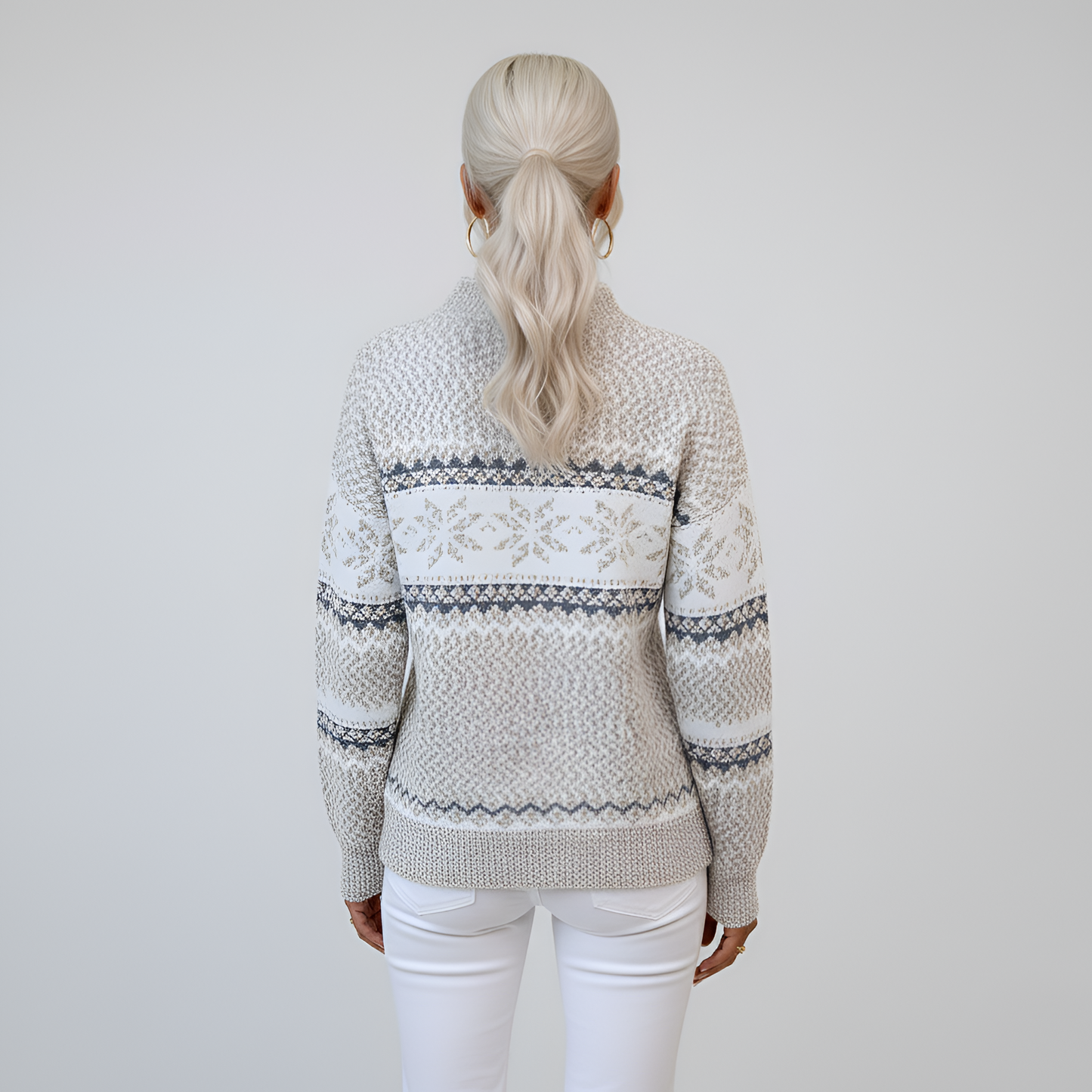 Women's Fair Isle Knit Sweater Mock Neck Long Sleeve Winter Pullover