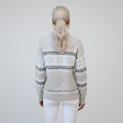 Women's Fair Isle Knit Sweater Mock Neck Long Sleeve Winter Pullover