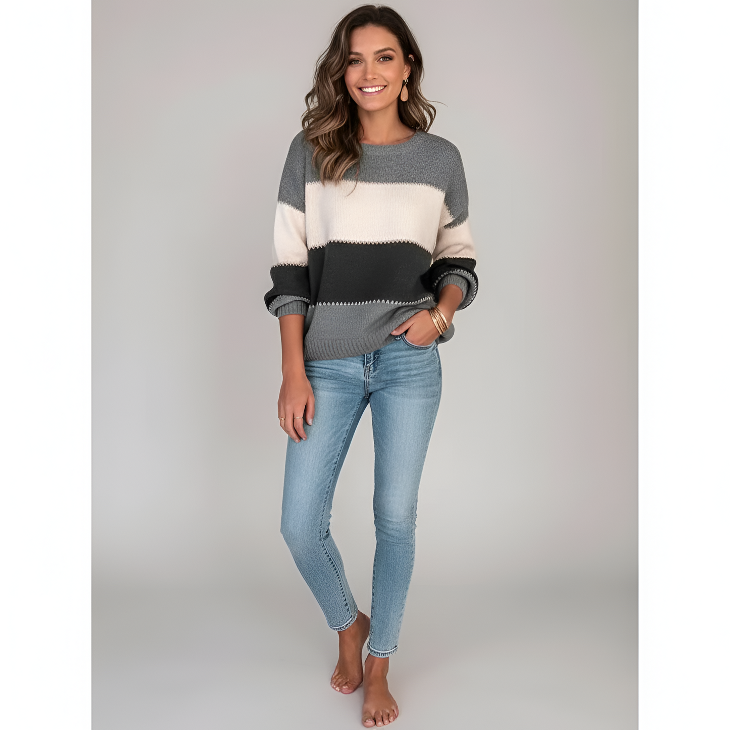 Women's Cotton Blend Sweater Pullover Long Sleeves - 
Fashinoza