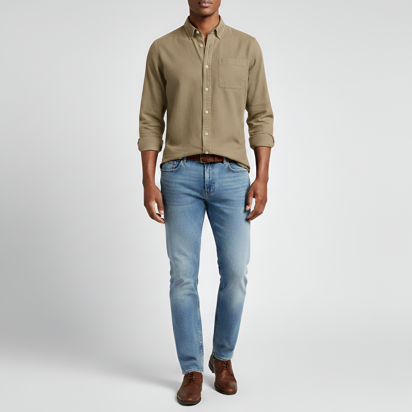 Men's Cotton Long Sleeve Button-Down Shirt Casual Fit