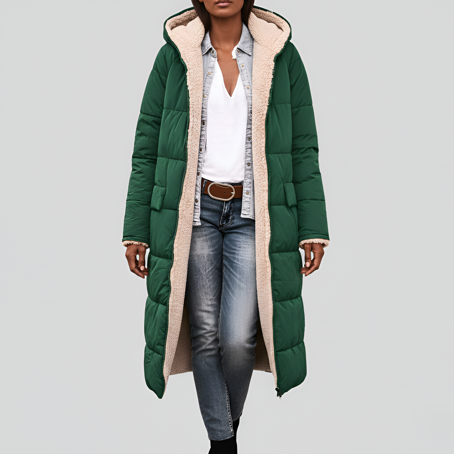 Women's Hooded Winter Coat Faux Fur Lined Insulated Jacket
