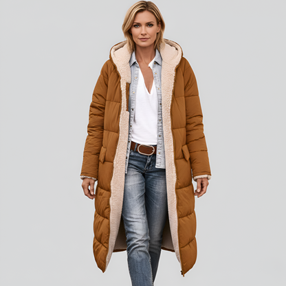 Women's Quilted Winter Coat Faux Fur Lined Hooded Black