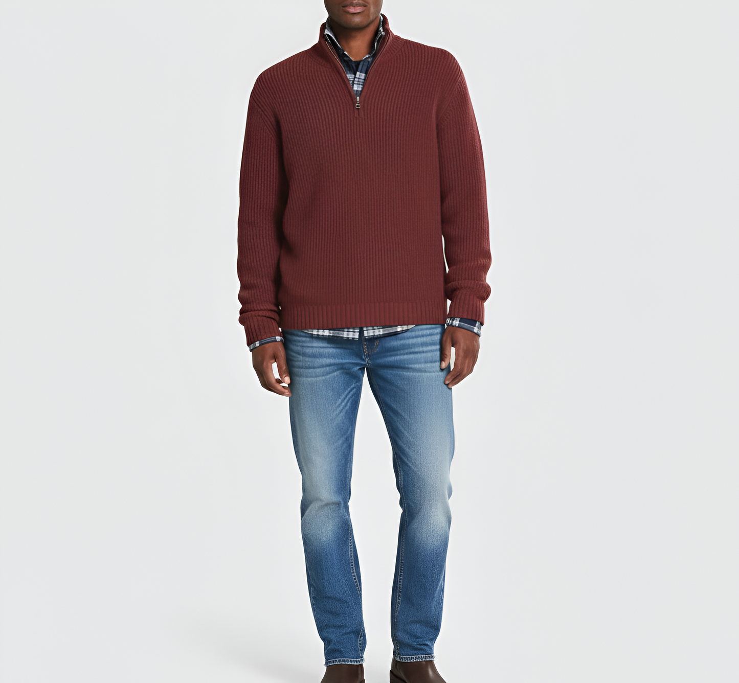 Men's Ribbed Knit Sweater Quarter Zip Regular Fit
