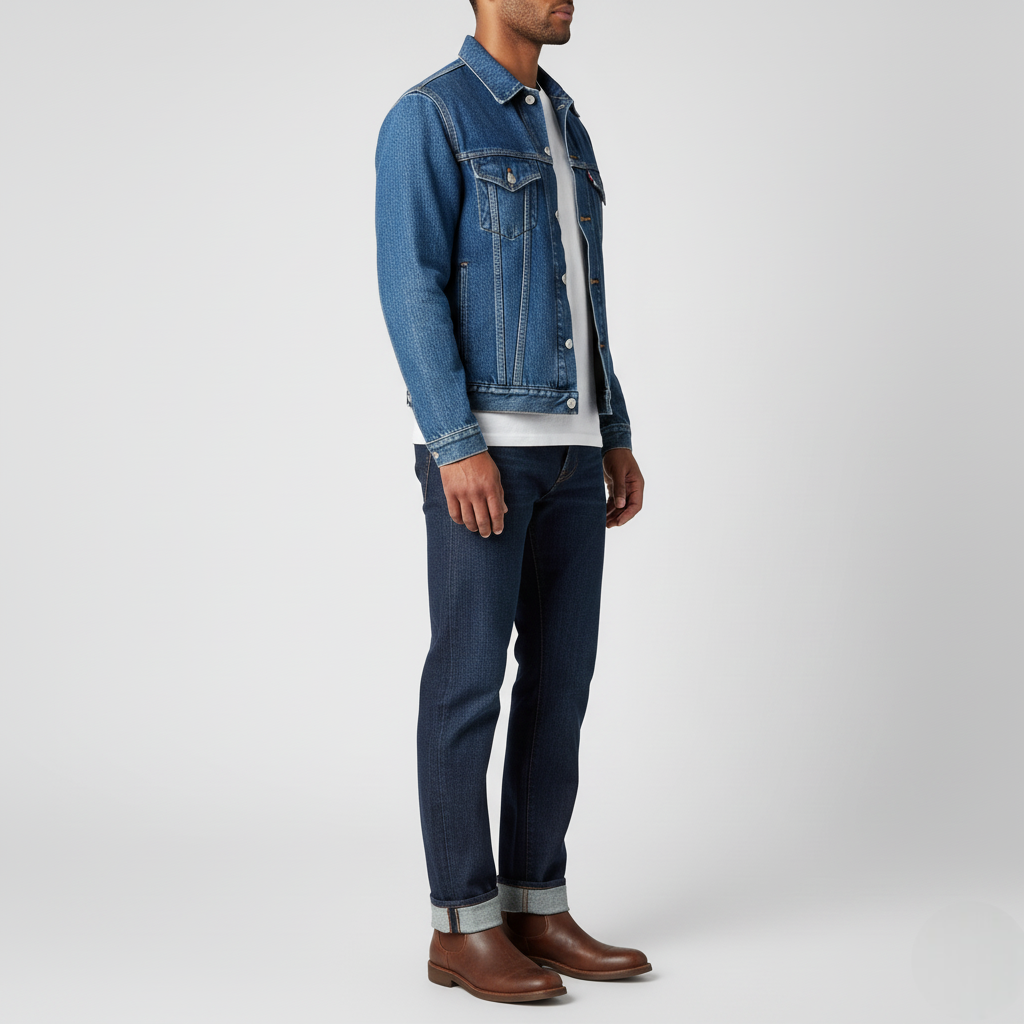 Men's Trucker Jacket Mid-Wash Blue Denim