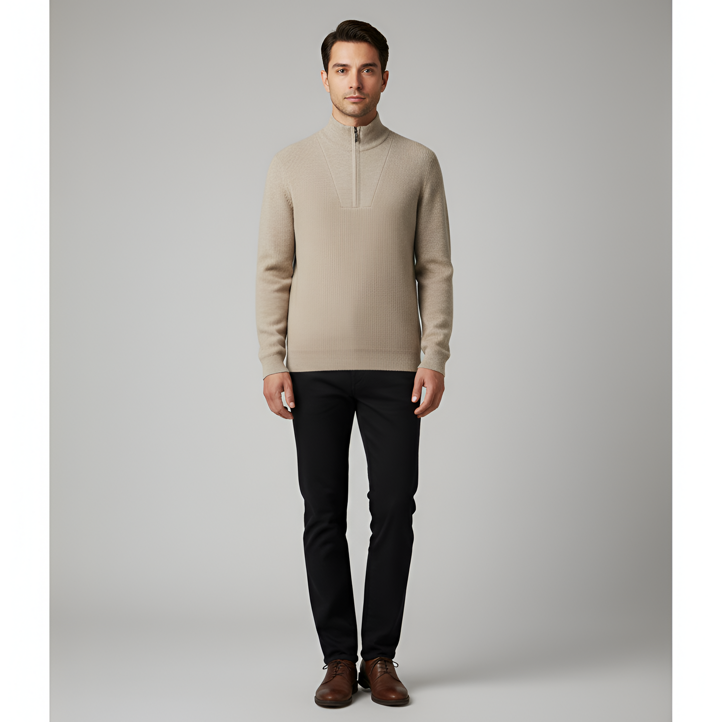 Men's Knit Pullover Sweater Half Zip Stand Collar