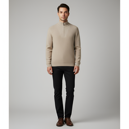 Men's Knit Pullover Sweater Half Zip Stand Collar