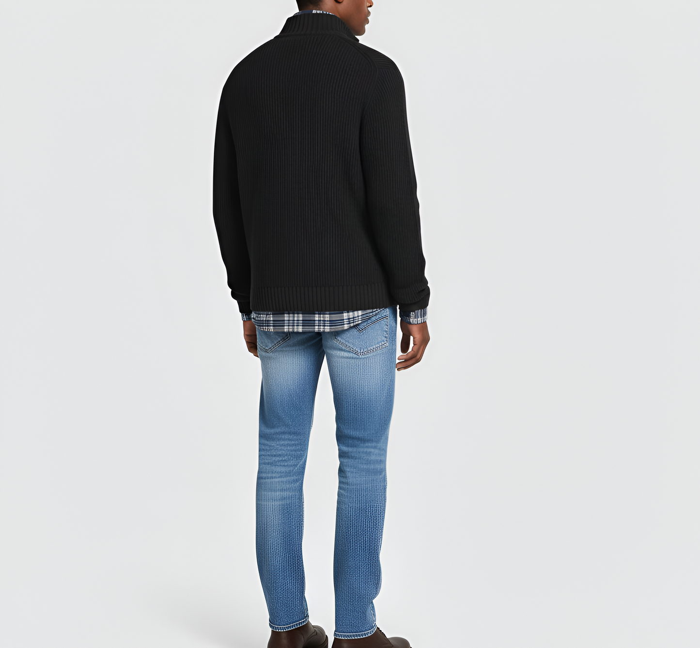 Men's Ribbed Knit Sweater Quarter Zip Casual Pullover