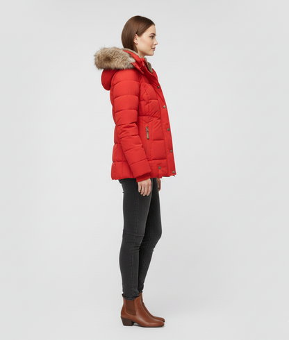 Women's Insulated Quilted Coat Hooded Faux Fur Trim