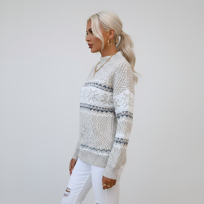 Women's Fair Isle Knit Sweater Mock Neck Long Sleeve Winter Pullover