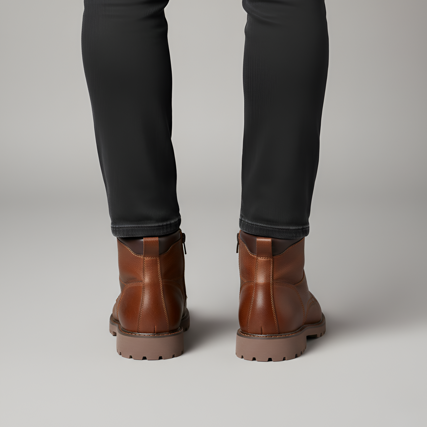 Men's Leather Ankle Boots Lace-Up Rugged Sole Brown