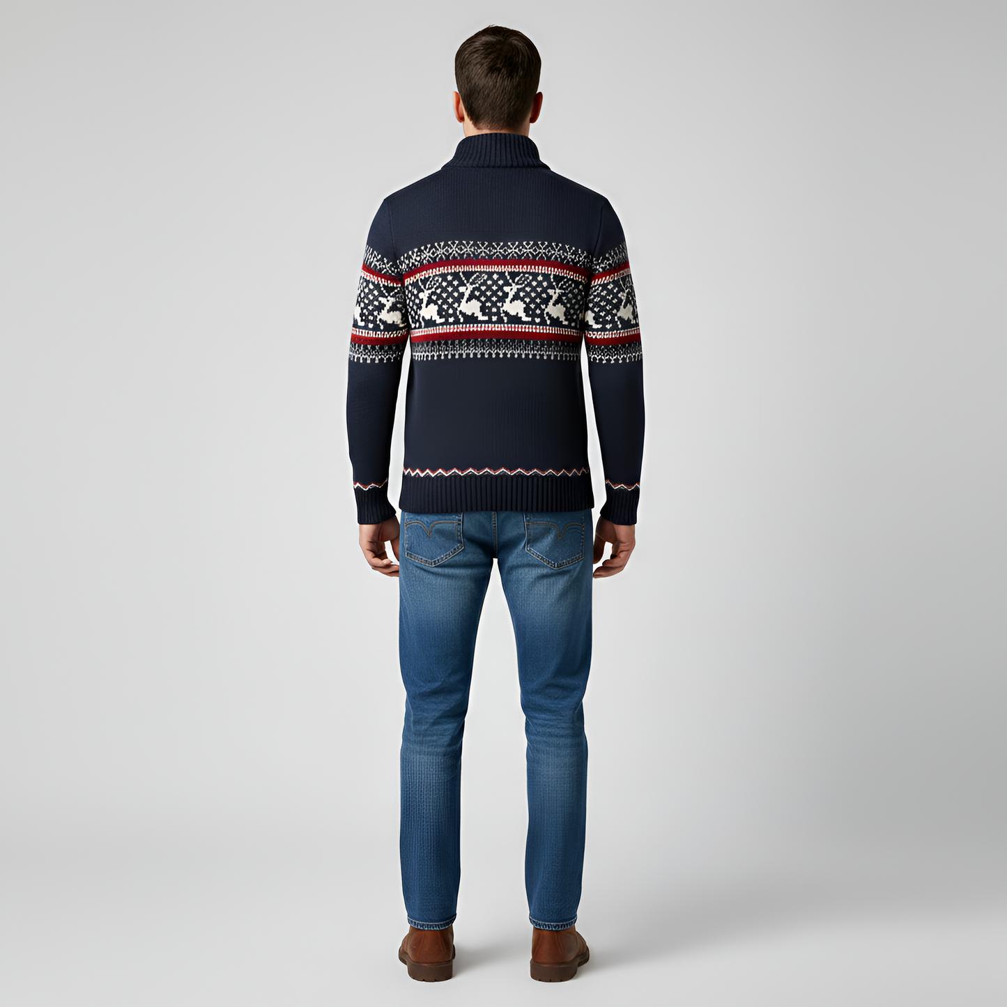 Men's Half Zip Wool Sweater Fair Isle Pattern