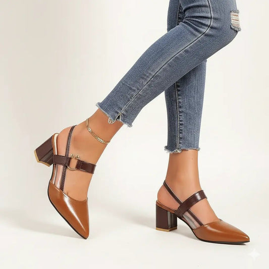 Women's Low Block Heel Slingback Shoes - 
Fashinoza