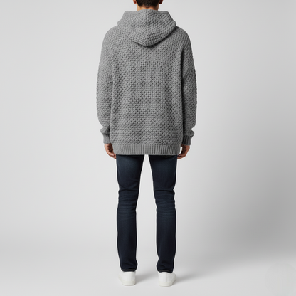 Men's Gray Textured Knit Hoodie Sweater