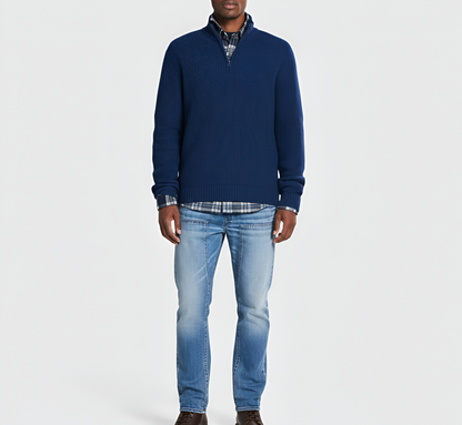 Men's Ribbed Knit Sweater Quarter Zip Regular Fit