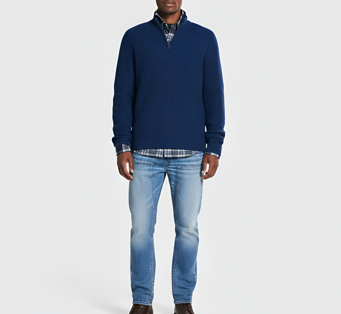 Men's Ribbed Knit Sweater Quarter Zip Casual Pullover