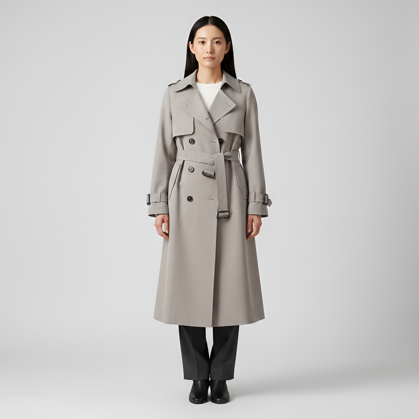 Women's Double Breasted Cotton Trench Coat Long