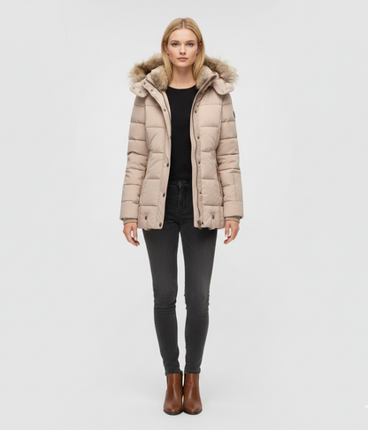 Women's Insulated Quilted Coat Hooded Faux Fur Trim