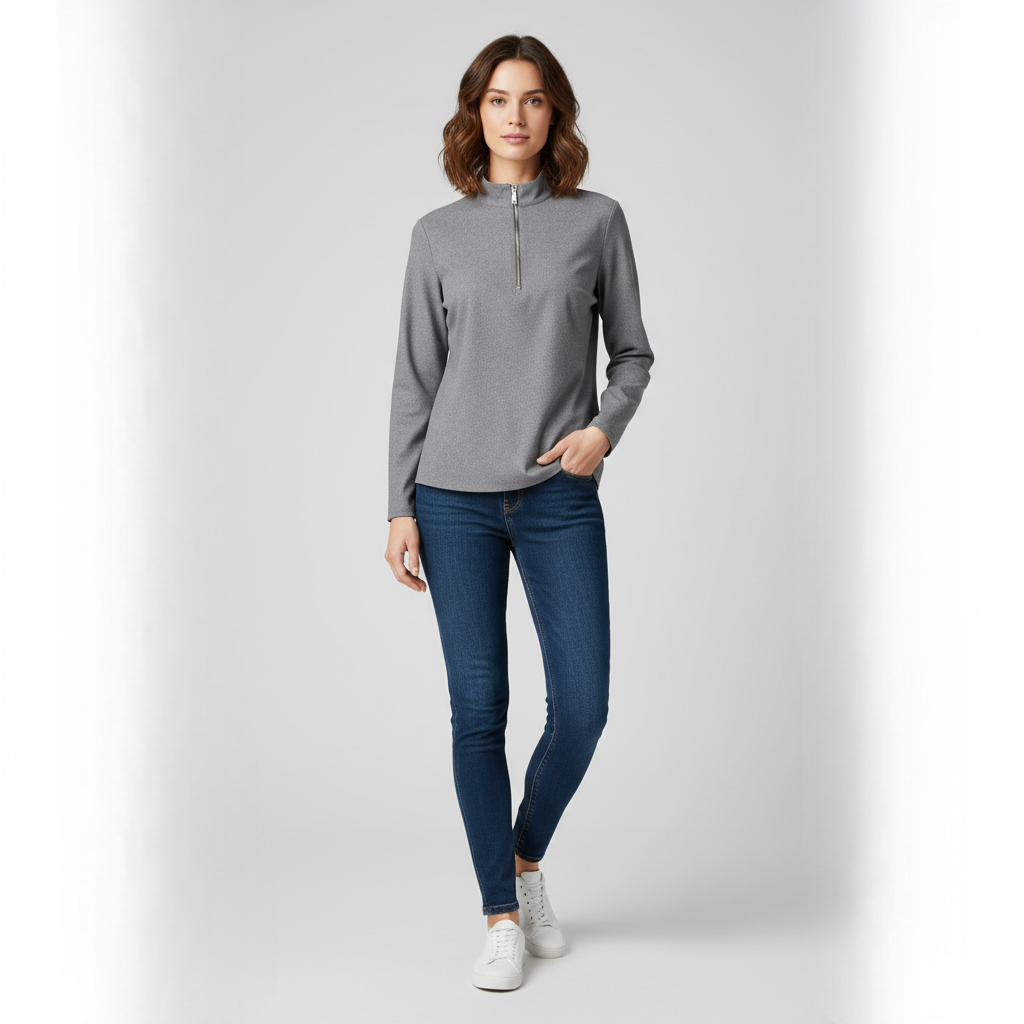 Women's Mock Neck Pullover Textured Quarter Zip - 
Fashinoza