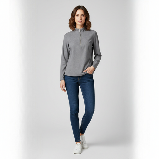Women's Mock Neck Pullover Textured Quarter Zip - 
Fashinoza